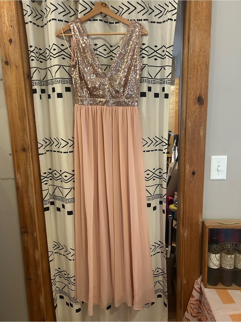 Lulu's Rose Gold Sequin Bodice Blush Chiffon Wedding Dress